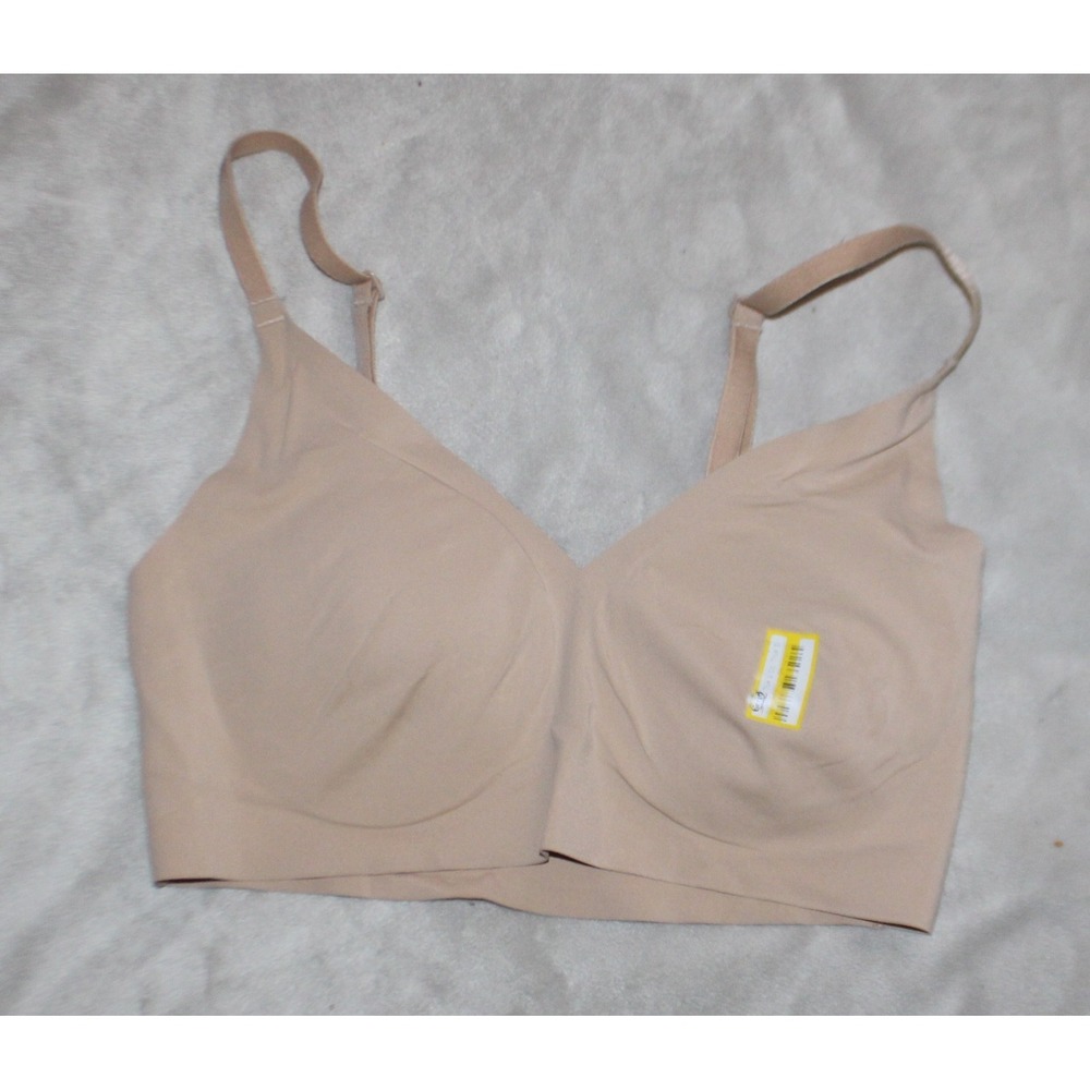 True & Co Bra Womens Size S Beige Soft Form Wireless V Neck Bralette Lift